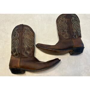 SF Boots Men’s Size 11 D Brown Leather Cowboy Western Work Pull On Embroidered